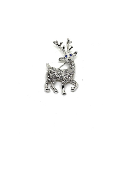 Oya Silver Işıltılı Mavi Gözlü Geyik Broş Gbj1111 Beyaz