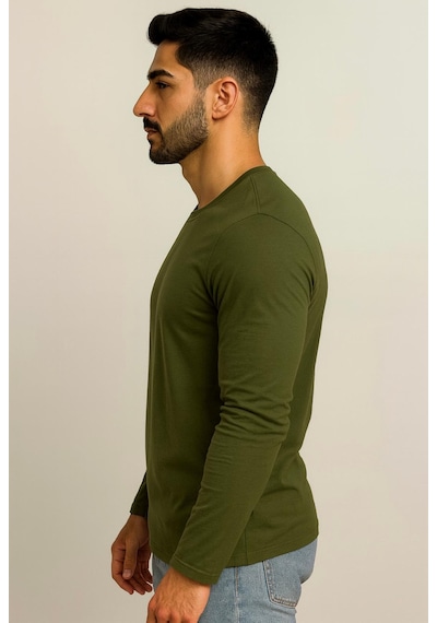 Axxel Erkek Haki Uzun Kollu T-shirt-d240 Haki