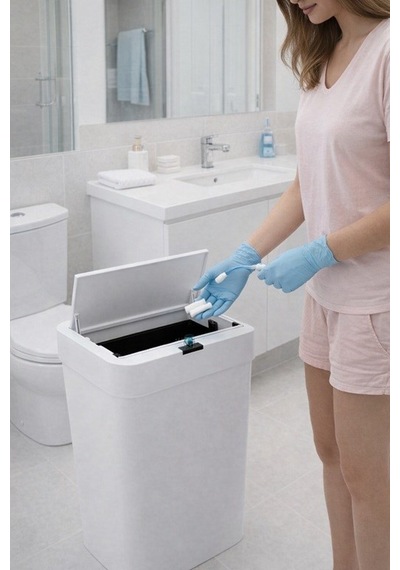 50 Litre Kızıl Ötesi Sensörlü Otomatik Çöp Kovası Ofis Mutfak Banyo Antibakteriyel Çöp Kovası Beyaz Siyah