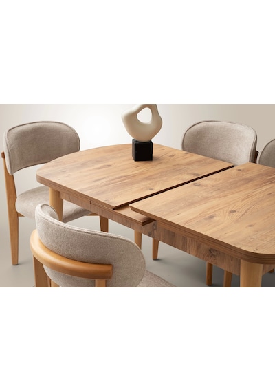 Ortadan Açılır Ahşap Yemek Masası Gizli Kaşıklık Bölmeli 80cm X 140cm Diş Budak Naturel