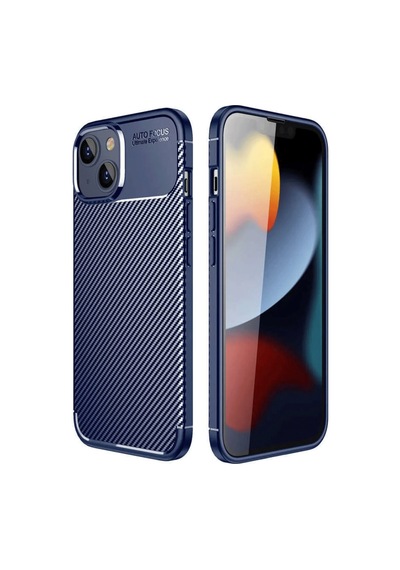 İphone 14 Kılıf Auto Focus Karbon Kapak - Lacivert