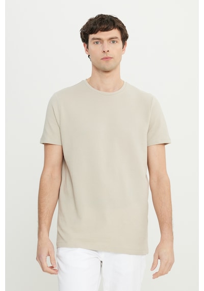 AC&Co / Altınyıldız Classics Erkek Bej Pamuklu Slim Fit Dar Kesim Bisiklet Yaka Esnek Tişört Bej