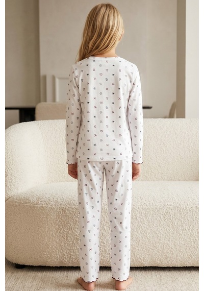 Siyah İnci Pamuklu Likralı Örme Pijama Takım26241165 Beyaz