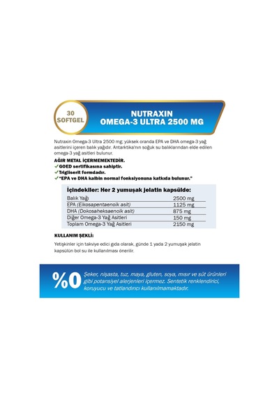 Vitals Ultra Omega-3 2500 Mg 30 Kapsül Takviye Edici Gıda 2 Paketi