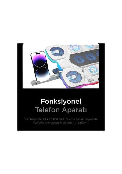 S50 Glacier Beyaz Rgb Işıklı 11 Fanlı Lcd Göstergeli 1 Type C 1 Usb Girişli Yükselebilen Notebook Soğutucu