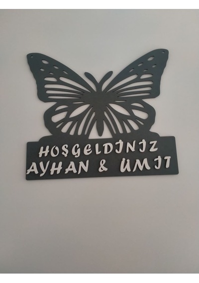 Kelebek Kapı Süsü Kişiye Özel Antrasit