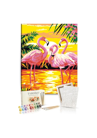 Sayılarla Boyama Seti 40 X 50 Cm Tuval Şasesine Gerili Flamingo Ailesi