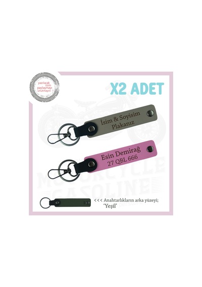 Araç Ve Motor Sahipleri İçin X2 Deri Anahtarlık Seti Plaka & İsim Özelleştirme, Kül Gri-pembe-ysl Çok Renkli