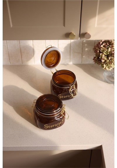 2'li 500 Ml Kilitli Amber Cam Kavanoz Seti Contalı Kapaklı Kalın Cam Saklama Kavanozu Paslanmaz Çelik Mandallı Hava Geçirmez Kahve, Baharat, Bakliyat Ve Erzak Saklama Kabı Kahverengi Kahverengi