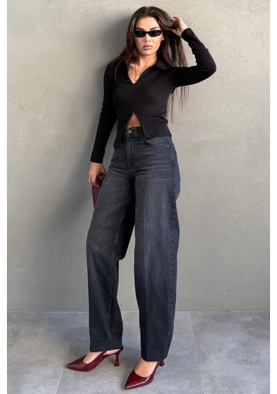 Antrasit %100pamuklu Geniş Paça Kadın Wide Leg Jean Mg2623 Antrasit