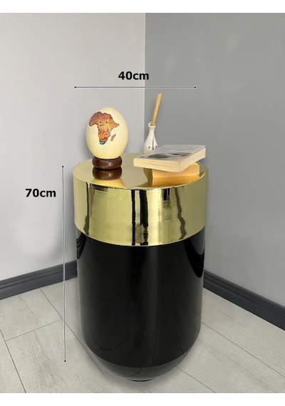 Dekoratif Gold Darbuka Parlak Siyah Sehpa 70cm