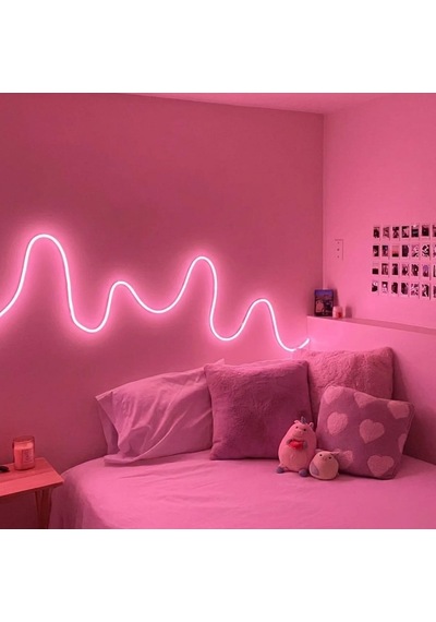 Neon Led Şerit Işık 5 Metre Dimmer Buton Dekoratif Ambiyans Işık, Pembe