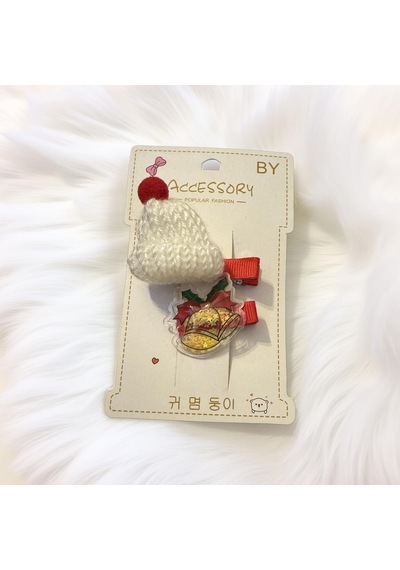 Noel Temalı 2'li Toka Seti Şapka + Geyik Christmas Hair Clip Set-209 Kırmızı