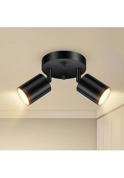Rsylight Retro Siyah Metal 2 Li Led Spot Tavan Plofyoner 180 Derece Hareketli Günışığı Ampullü Siyah