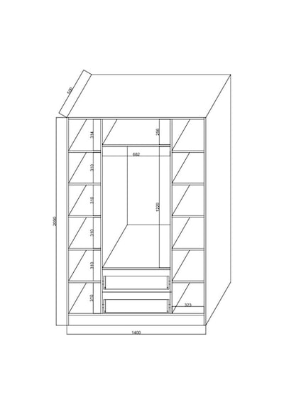 Kuzeylife Elegante Modern Tasarımlı Membran Kapaklı 4 Kapılı Gardırop (52 cm Derinlik)