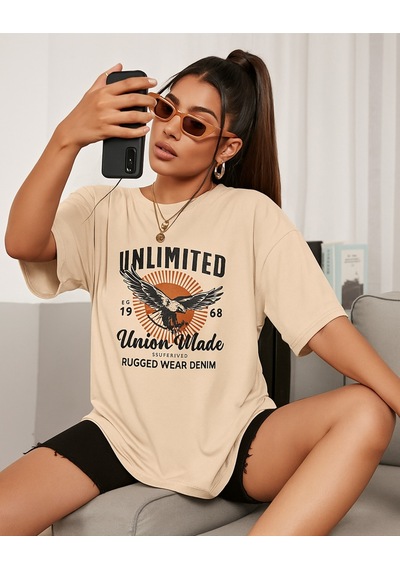 Unlimited Baskılı Oversize T-shirt Çok Renkli
