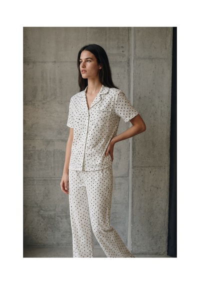 Fit Women V Yaka Düğmeli Casual Kar Beyaz Pijama Takımı