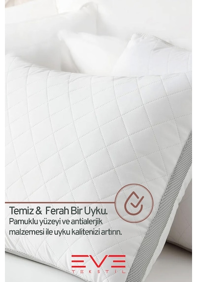 Eve Tekstil 2 Adet Klimax Serisi Kılıflı Fermuarlı Klimali Antialerjik Silikon Elyaf Yastık 50x70cm 900 Gr Beyaz