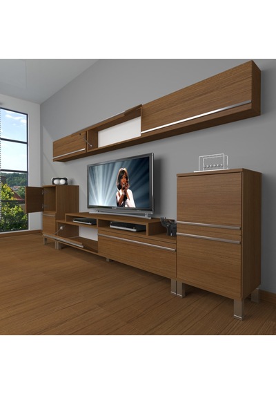 Decoraktiv Ekoflex 9 Mdf Krom Ayaklı Tv Ünitesi Tv Sehpası Ceviz
