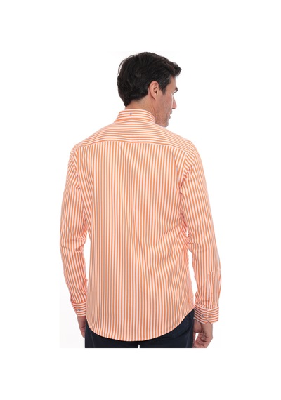 Slim Fit Uzun Kol Likralı Çizgili Yaka Düğmeli Hediye Kutulu Erkek Gömlek Fs-003669 - Turuncu-2433