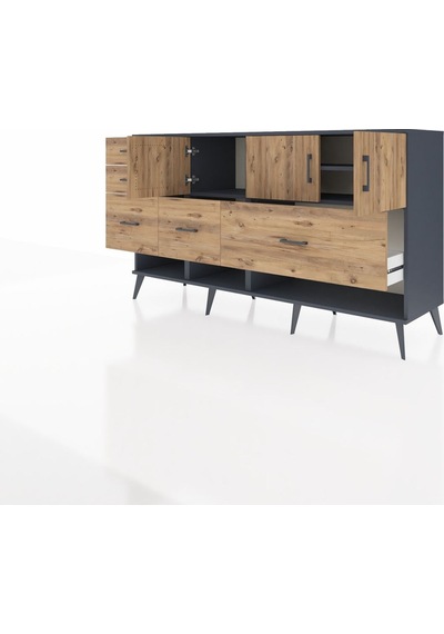 Hyperion Konsol 3 Raflı 5 Çekmeceli 3 Kapaklı 176x44x99 Antrasit- Antrasit-çam