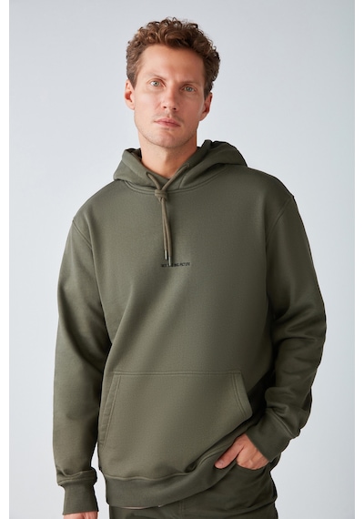 Grımelange Epic Erkek Yumusaçık Kumaşlı Kapüşonlu Kordonlu Regular Fit Nakışlı Haki Sweatshirt