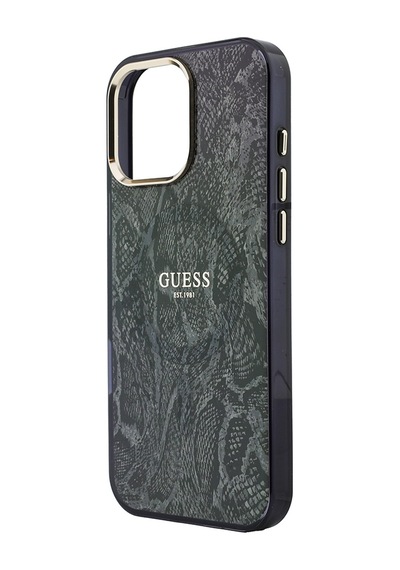 Apple Uyumlu iPhone 16 Pro Max Kılıf Guess Lisanslı M-safe Özellikli Yazı Logolu Python Desenli Kapak Siyah