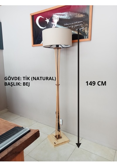 Naturel-bej Başlık Ahşap Lambader- Köşe Aydınlatma