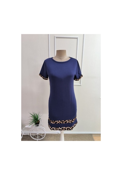 Butik İstanbul Kadın Kısa Kollu Bisiklet Yaka Leopar Şerit Detaylı Kısa Modal Elbise Saks Mavi Butik İstanbul Kadın Kısa Kollu Bisiklet Yaka Leopar Şerit Detaylı Kısa Modal Elbise Saks Mavi