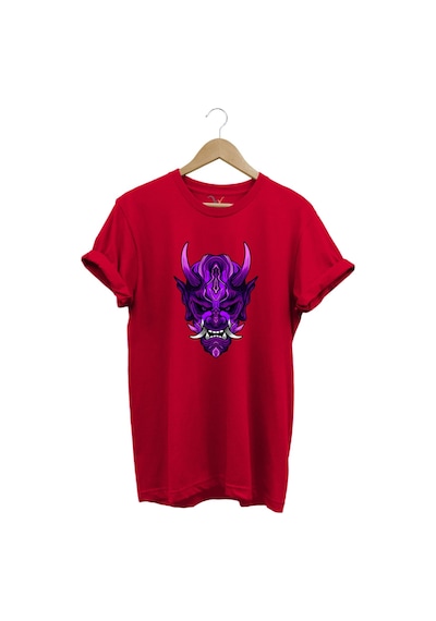 Anime Mor Kuru Kafa Baskılı %100 Pamuk Regular Fit Bisiklet Yaka Kırmızı T-shirt Kırmızı