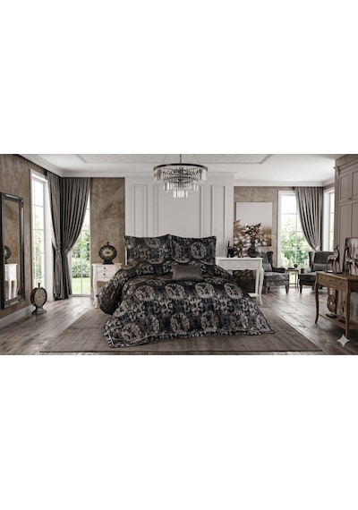 Carmen 7 Parça Pike Yatak Örtüsü Seti Antrasit