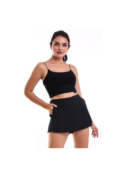 Winmoda34 Kadın Spor Şortlu Tenis Eteği Siyah