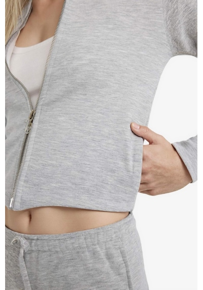 Defacto Slim Fit Dar Kesim Kapüşonlu Modal Fermuarlı Sweatshirt F7651ax25augr256 Gri