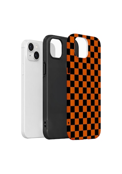 Velvoria Valestra Orange Checkerboard Apple iPhone Uyumlu 14 Darbe Korumalı Kılıf Valestra Select - Orange Checkerboard