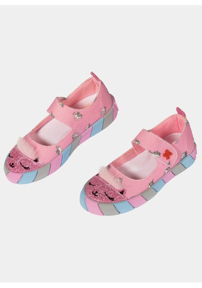 Pembe Kedi Kanvas 3d Kız Çocuk Babet Pembe