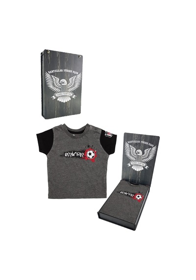 Beşiktaş Antrasit Bebek T-shirt Hediyelik Ahşap Kutulu Gri