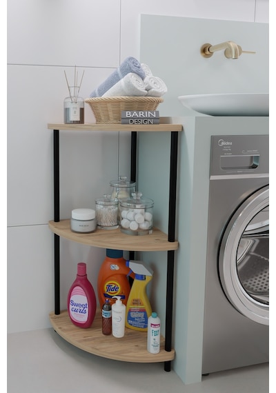 Kompakt 3 Katlı Köşe Raf Modern Çok Amaçlı Raf Banyo, Çamaşır Odası Düzenleyici Şık Köşe Ünitesi Atlantik Çam