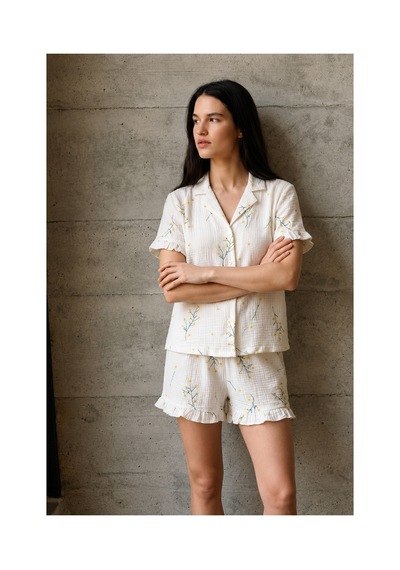 Fit Women Kadın V Yaka Comfort Fit Çok Renkli Pijama Takımı