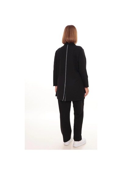 Lady Majestic Büyük Beden Hırka Sweatshirt & Pantolon İkili Takım Kadın Siyah