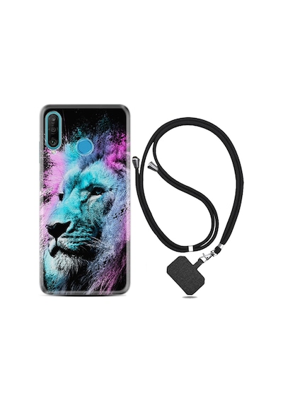 Huawei P30 Lite Kılıf Boyun Askılı Pink Blue Leon 1603
