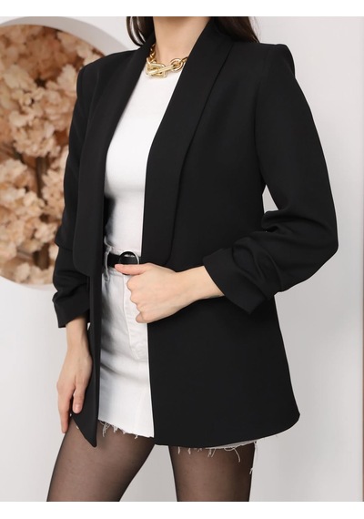 Enter Siyah Kolları Büzgülü Blazer Ceket