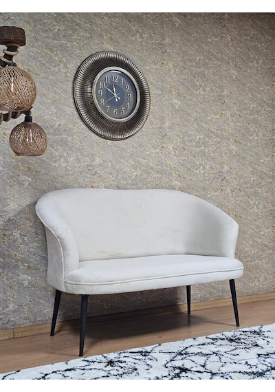 Zafir İkili Teddy Siyah Boyalı Sivriltme Ayak Çay Seti Koltuk İkili Berjer , Balkon, Salon, Ofis Krem