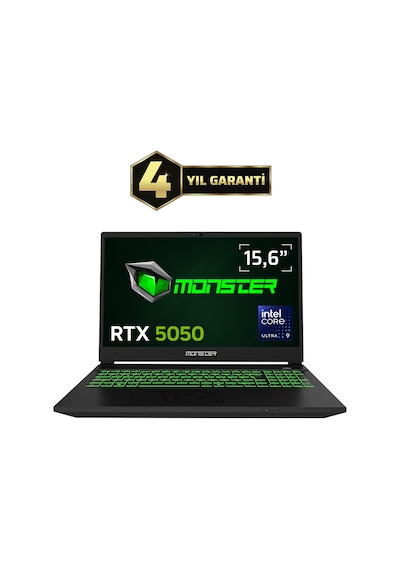 Monster Abra A5 V22.3.8 u9-185H 64 GB 1 TB SSD 8 GB RTX 5050 15.6" Dos Dizüstü Oyun Bilgisayarı