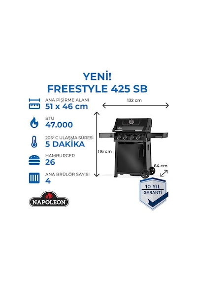Freestyle 425 Sb Gazlı Mangal 2026 Model Siyah
