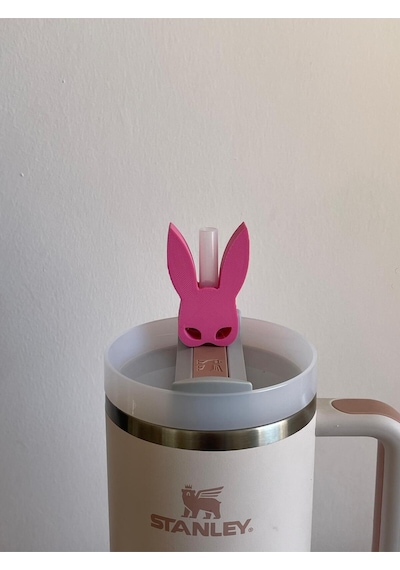 Cat Woman Maskeli Kulaklı Model Pipet Süsü Termos Uyumlu Quencher İle Uyumlu Pembe