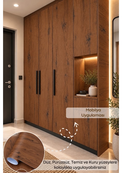 Deconitte Premium Kendinden Yapışkanlı Antik Ceviz Ahşap Desen Mobilya Dolap Masa Tezgah Kaplama Folyosu 60x100cm