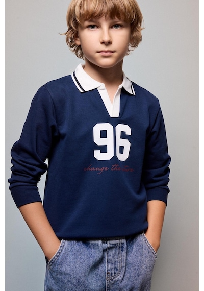 Defacto Oversıze Gömlek Yaka Kolej Baskılı Lacivert Sweatshirt Erkek Çocuk H9832a826aunv241 Lacivert-nv241