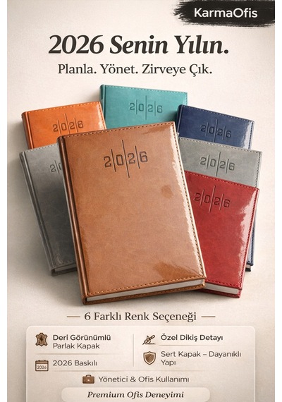 Kahverengi Premium Deri Görünümlü Ajanda 14x20 Cm 7 Renk Seçenekli Sert Kapak Yönetici Planlayıcı Kahverengi