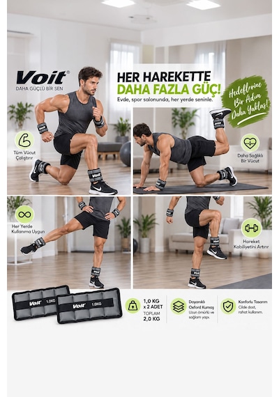1 KG x 2 Adet Ayarlanabilir El ve Ayak Bilek Ağırlığı, Cırt Cırtlı Fitness ve Egzersiz Ağırlık Seti