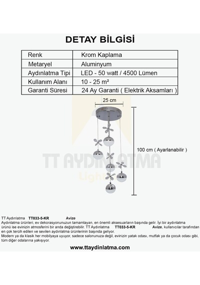 Ttaydınlatma Kelebektoplu Model Kromkaplama 5li 3 Renkli Ledavize Krom